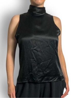 Ralph Lauren Black Silk Sleeveless Mock Neck Top